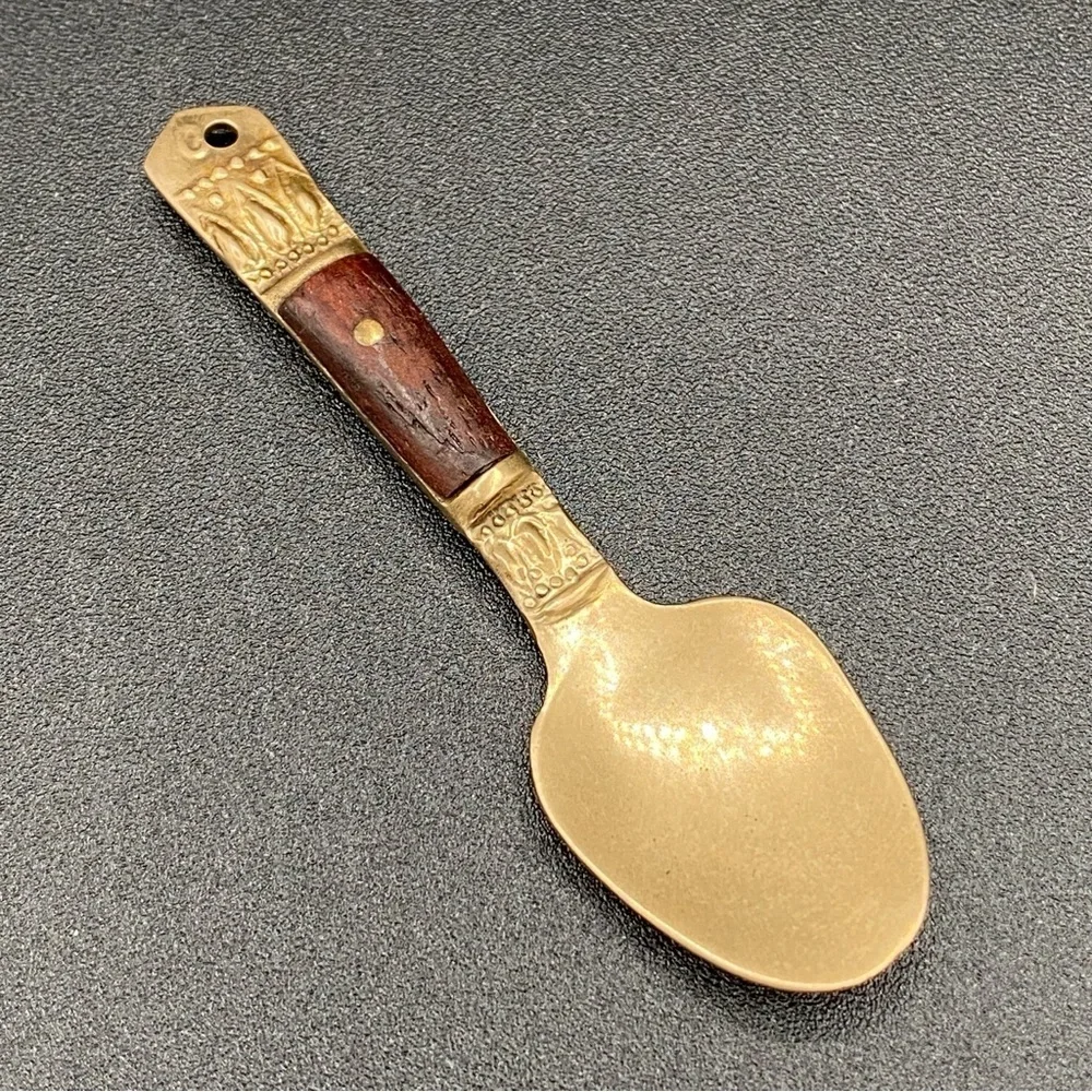 Vintage Bronze and Wood Tiny Spoon 2.5in